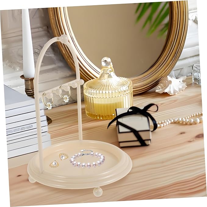 SAFIGLE Jewelry Storage Hanger Keeper Small Jewelry Stand Earrings Organizer Necklace Display Bracelet Hanging Ring Display Holders Hair Accessories for Necklace Standing Abs Beige