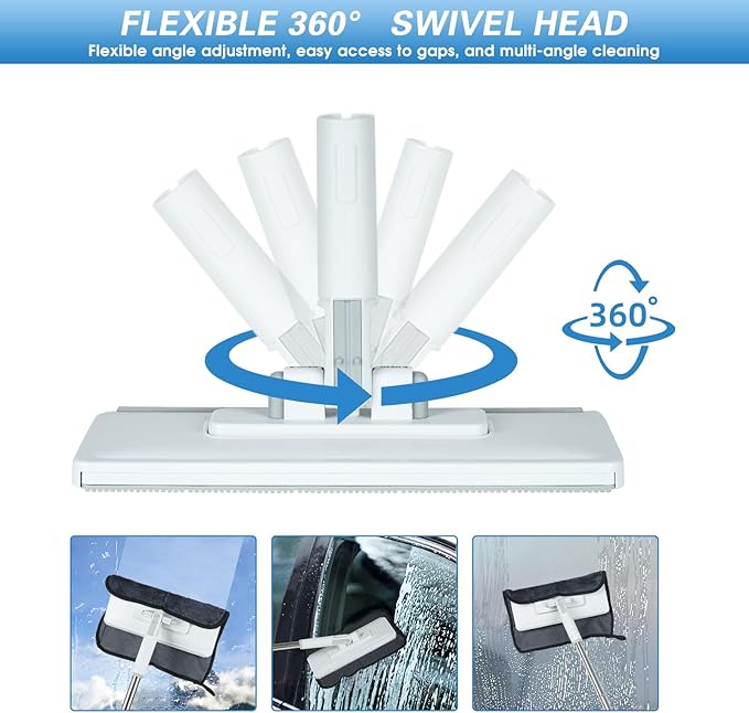 Disposable Dust Mop with 3 Shiny Cleaning Wipe Cloths, 360°Spin No Wash Mop, 4Ft Extension Pole Snap Grip Mini Mop -Automatic Cloth Changing, Small Disposable Dust Mop Set for Tile, Floor and Wall