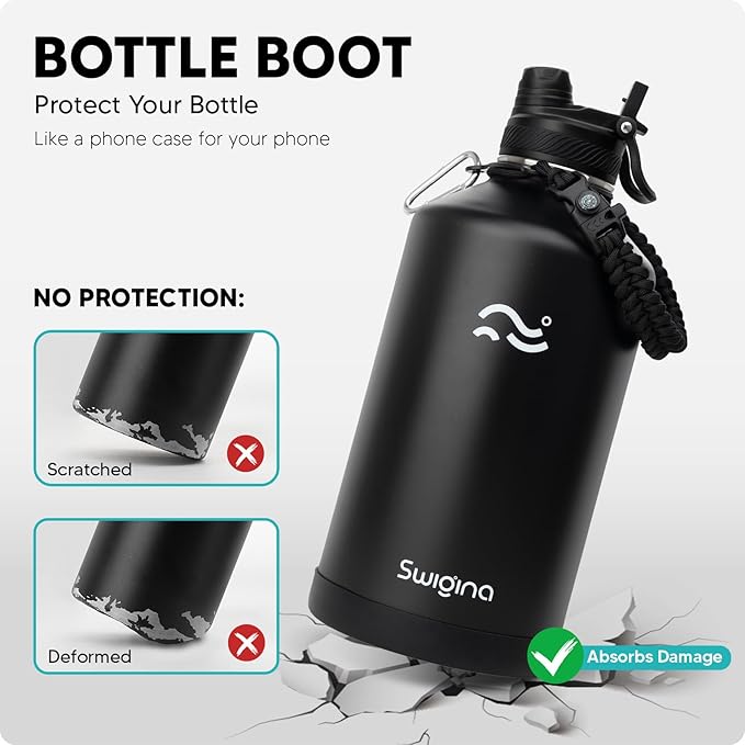 1 Gallon Insulated Water Bottle with Silicone Boot (48hrs Cold/24hrs Hot) - DIY Stickers, Leakproof, BPA Free, 128 oz [2-IN-1 LID]