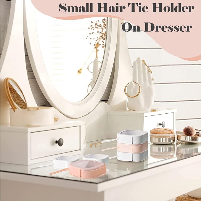 Hair Tie Organizer, 4 Pcs Portable Storage Holder Qtip Dispenser for Accessories, Small Items Holder Containers for Home Office Outdoor Travel Organizer, Pink&White