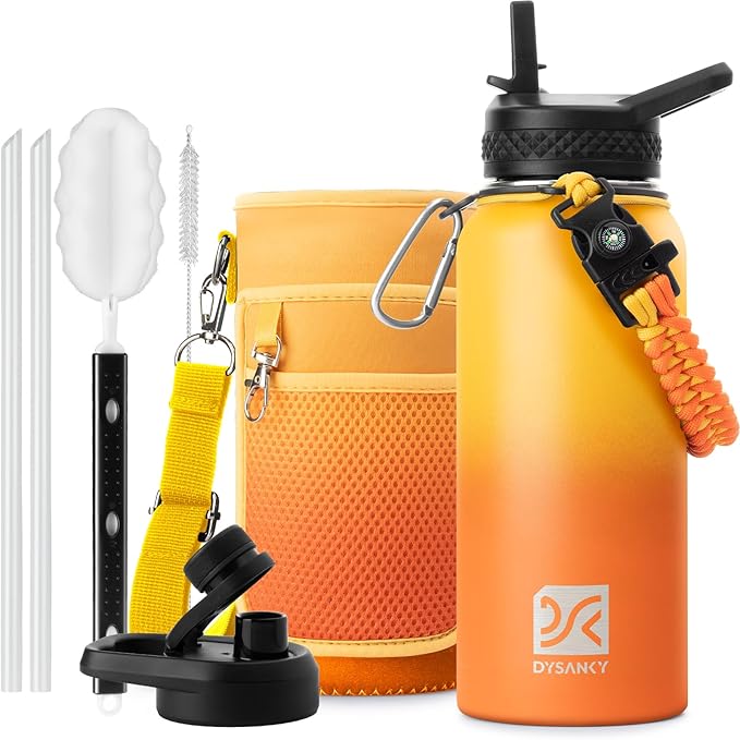 32 oz Insulated Water Bottle | Upgraded Thickened Stainless Steel Water Jug for Gym and Hiking with Straw, Carrier Bag, Handle Strap | BPA-Free 32 oz