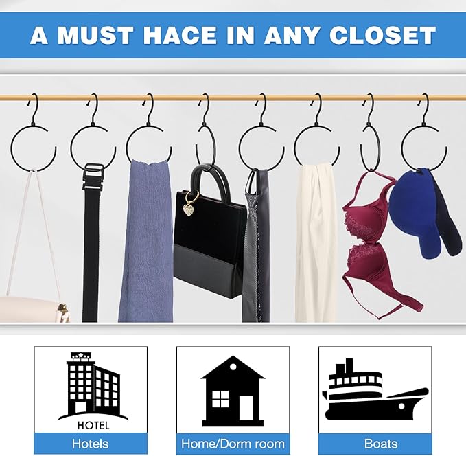 4 Pack Belt Hangers for Closet Rotatable Belt Ring Hook Tie Rack Holders Closet Hanger Organizer for Ties Scarves Baseball Cap Wardrobe Accessory Storage(Black)