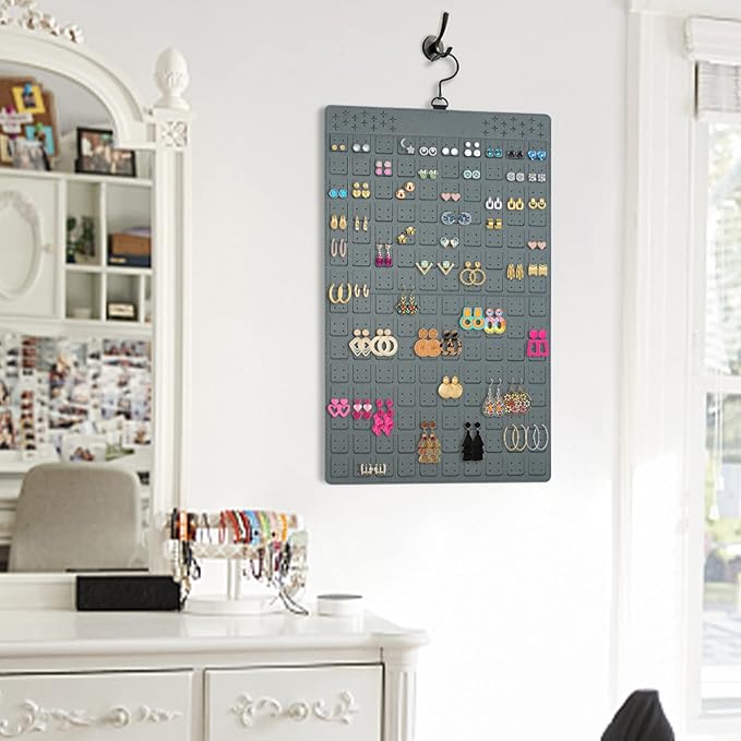 Dual-Sided Hanging Jewelry Organizer Holds Up to 300 Pairs of Earrings and 30 Necklaces (1 Pack)
