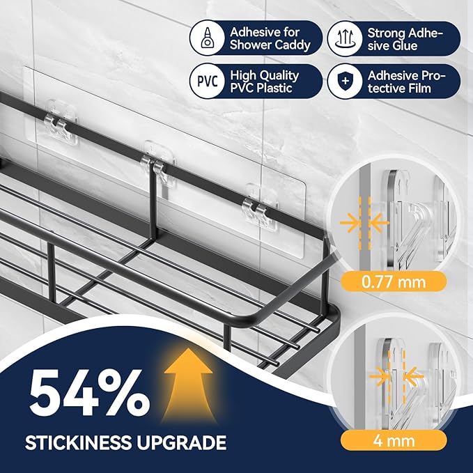 YASONIC 9-Pack Shower Caddy Adhesive Replacement - Transparent Shower Adhesive Strips, No Drilling Hooks for Bath Storage Shelves, Kitchen Racks, Basket & Soap Holder