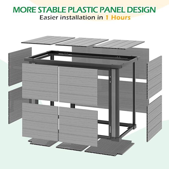 U-MAX Resin Outdoor Storage Cabinet 23 Cu.Ft Box Weatherproof, Plastic Trash Can Storage Shed, Waterproof Horizontal Sheds & Outdoor Storage Clearance with Base for Outside