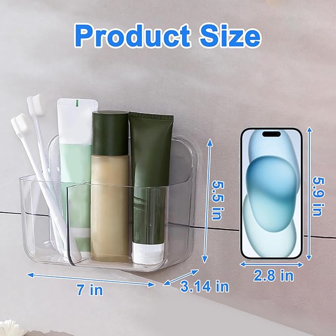 Diesisa 2pc Acrylic Wall Mount Organizer, Adhesive Clear Cabinet Door Organizer,Bathroom Shelves for Wall,No Drilling Hang Walls,with 2 Compartments, for Bathroom, Kitchen, Living Room
