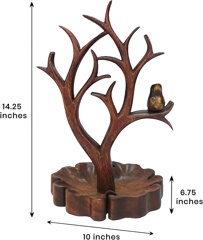 Decozen Jewelry Organizer Hanging Tree Stand - Necklace Holder Jewelry Organizer for Women with a Ring Dish Tray for Mother in Law, and Valentines Day Gifts for Her, 1-Piece