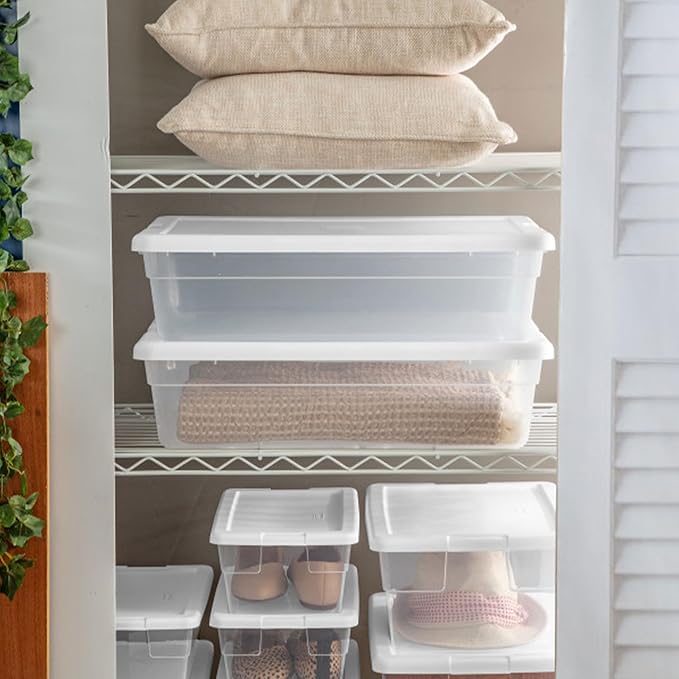 Sterilite 30-Pack Storage Box, Stackable Clear Plastic Bins with Snap-On Lids, 28 Quart
