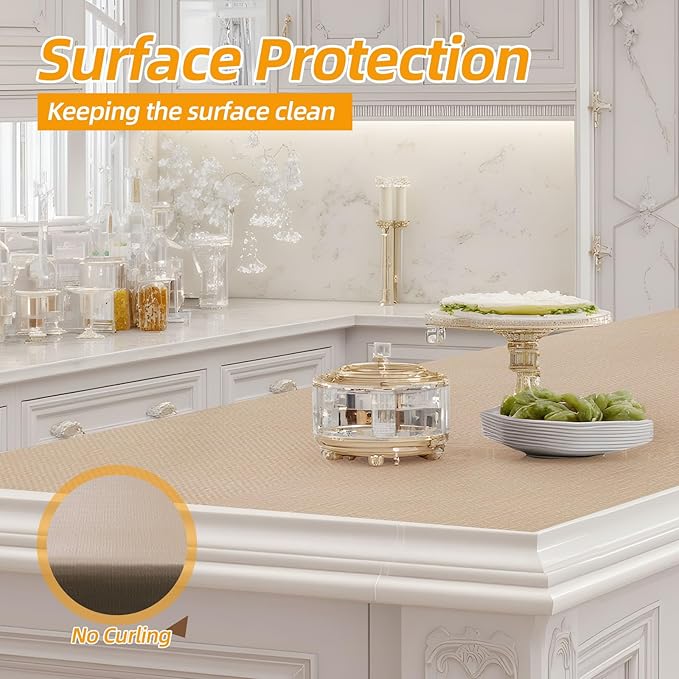 Shelf and Drawer Liner for Kitchen Cabinets Non-Adhesive, Strong Grip Non-Slip Thickened Cabinet Liners for Shelves, Waterproof Mats for Dresser Cupboard, Khaki, 17 in x 10 Feet