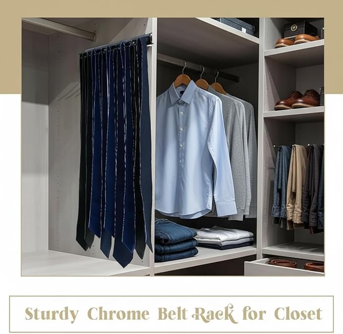 Blulu 2 Pcs 13.8'' Sliding Tie Rack Hangers for Closet, 25(Total 50) Tie Pull Out Wall Mounted Extending Sturdy Metal Belt Organizer Holder for Men Belt Storage, Black