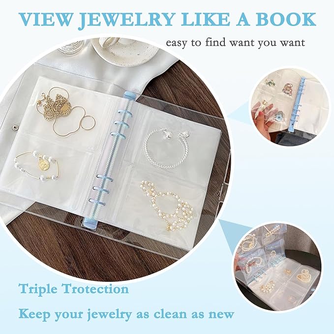 Travel Jewelry Organizer Book, High Capacity Clear Jewelry Storage Book with Portable Thick PVC Pouches,Jewelry Organizer Bags for Earrings Necklace and Rings