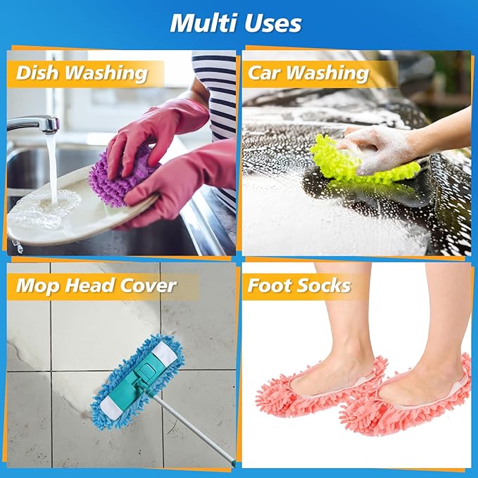 MAQIHAN 10 Mop Slippers for Floor Cleaning - Size 8 Mop Socks Women Mopping Cleaning Socks Mopping Slippers Dusting Slippers Mop Shoes Washable Microfiber Moppers Slippers for House Cleaning (5 Pairs)