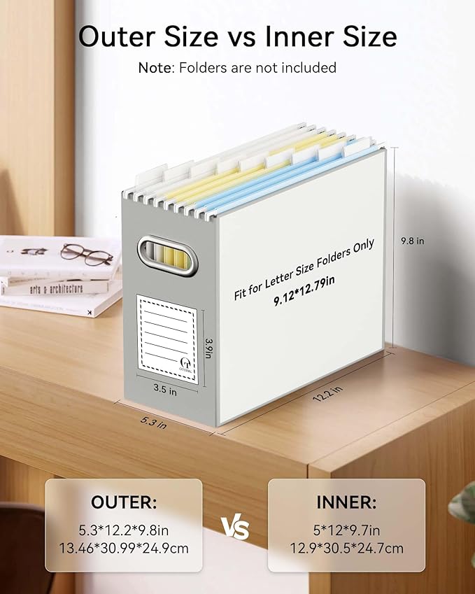 Oterri Cardboard File Organizer Box for Hanging File Folders Letter Size,File Box for Computer Desk,File Cabinet,Working Home,Office,Classroom (Grey, Letter Size - 2 Packs)