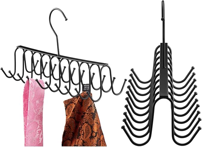 Jetec Belt Tie Rack Hanger Tie Rack Hanger for Closet Metal Belt Organizer Max 60 Belts 20 Hooks for Shawls Scarves Jewry Closet Organizers and Storage