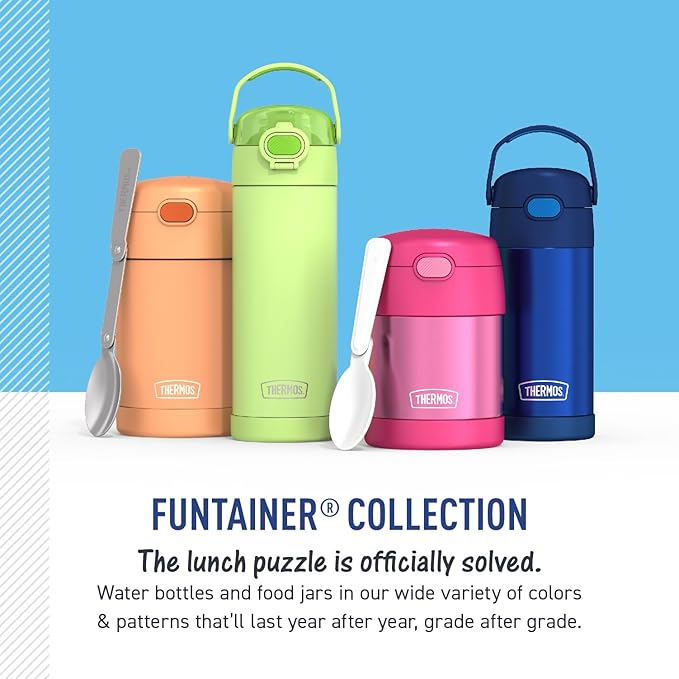 THERMOS FUNTAINER Water Bottle with Straw - 12 Ounce - Kids Stainless Steel Vacuum Insulated Water Bottle with Lid, Trolls 3
