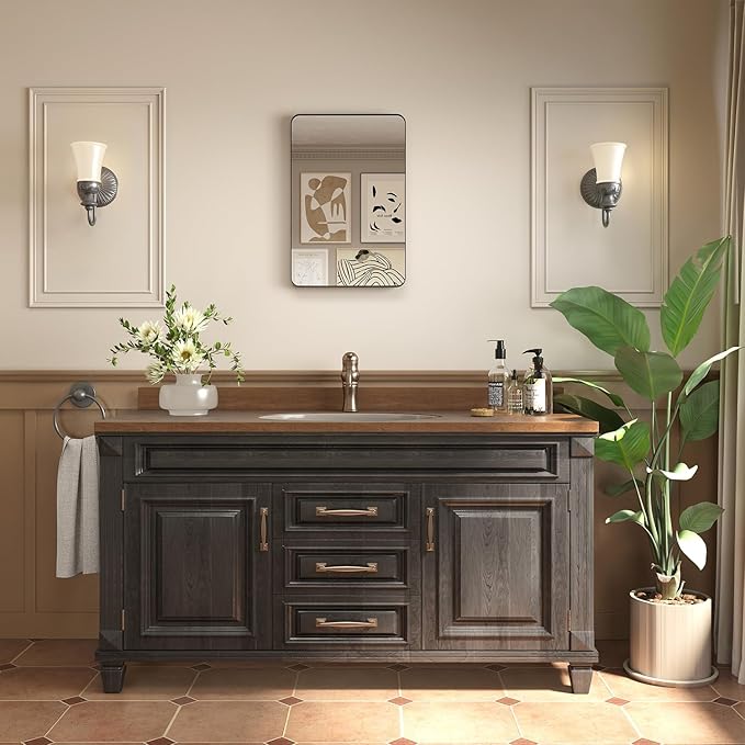 Medicine Cabinet with Mirror, 16x24 Fully Assembled Recessed or Wall-Mounted Bathroom Mirrored Cabinet with Adjustable Storage Shelves for Vanity, Metal, Black