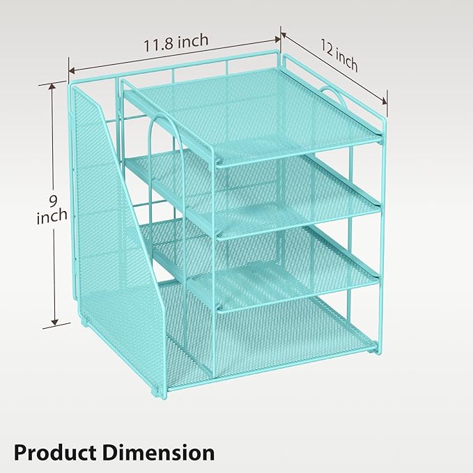 Blue Desk File Organizer and Accessories, 4-Tier Paper Organizer with Vertical File Holder, Office Desk Accessories & Workspace Organizers and Desktop Storage for Office Supplies (Sky Blue)
