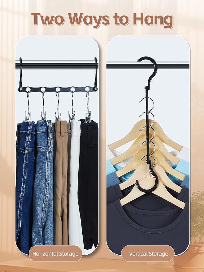 HOUSE DAY Black Magic Space Saving Hangers 10 Pack, Premium Smart Hanger Hooks, Sturdy Cascading Hangers with 5 Holes for Heavy Clothes, Closet Organizers and Storage, College Dorm Room Essentials