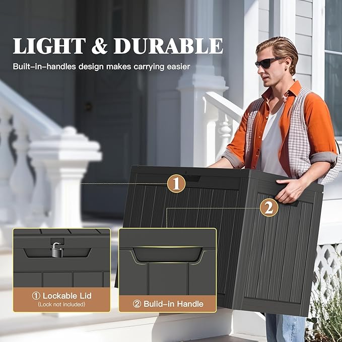 Outdoor Storage Deck Box, 50 Gallon Outside Storage Box Waterproof Deck Box, Lockable Patio Storage Box UV-Resistant for Garden Furniture, Black