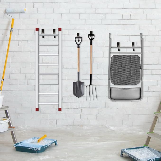 Garage Storage Mechanism Wall Mounted, Folding chair storage rack,Garden Tool Rack Manager Heavy-Duty Folding Chair, Suitablefor Car Tires, Ladders, Chairs, Strollers (Black (3-pack))