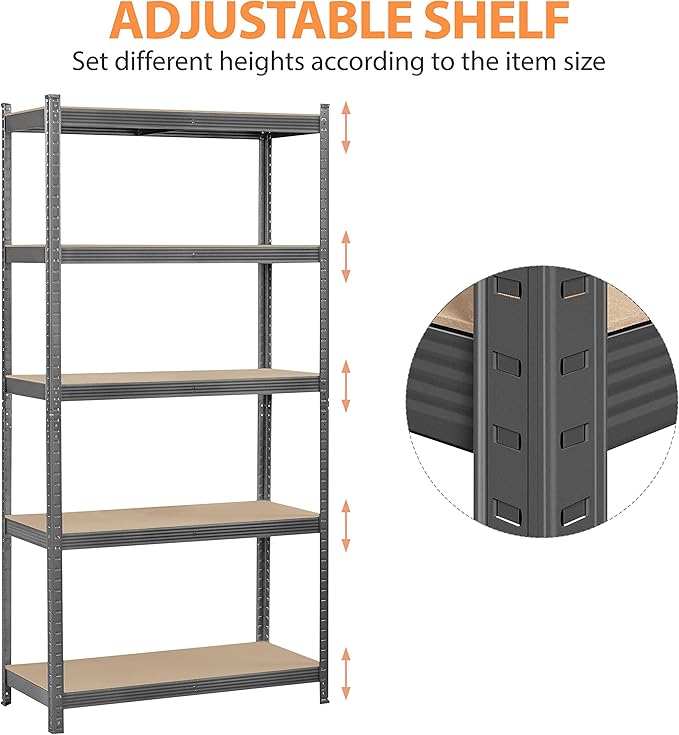 Topeakmart 5-Tier Garage Storage Shelving Unit Adjustable Metal Shelves Heavy Duty Utility Shelves Storage Racks-Dark Gray, 35.5 x 16 x 71 Inch