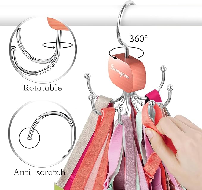Cedar Wooden Belt Hanger, Belt Organizer for Closet,Rotatable Tie Rack,Belt Holder,Hanging Closet Storage Hook for Belt, Bra, Tank Top, Tie, Scarf, Purse, 3PCS