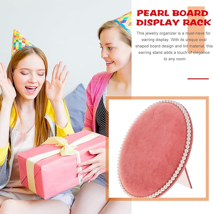 BESPORTBLE Oval Earring Holder Display Stand Wall-mounted Jewelry Organizer with Velvet Panel Medium Pink, Earrings Storage Rack for Studs and Necklaces, Desktop Accessory Organizer for Home