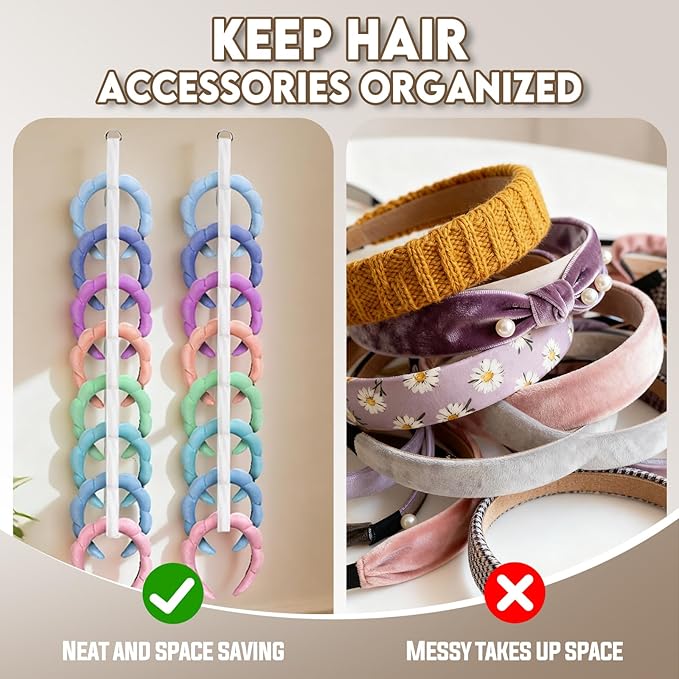 Sokfone 4 PCS Headband Holder Organizer for Girls, Over-The-Door Hanging Hairband Storage Organizer for Women, Hair Accessories, Perfect for Closet, Dorm, Bedroom Decor (White)