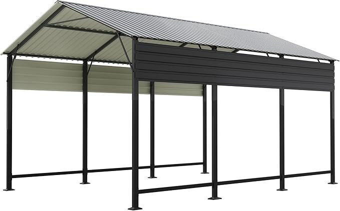 Patiowell 10x15 FT Metal Carport, Heavy Duty Carport with Reinforced Frame and Galvanized Steel Roof, Outdoor Car Port Shelter for Car, Truck, Boat and Tractor, Black