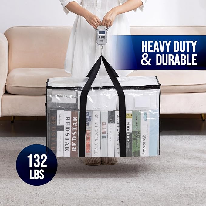 TAILI Extra Large Moving Bags, 10 Pack Clear Heavy Duty Totes for Storage with Visible Window, Wrap Around Handles, Storage Bags for Space Saving, Alternative to Moving Boxes
