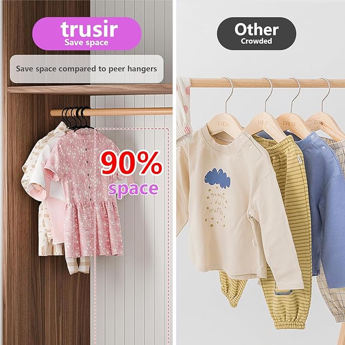 Baby Hangers for Closet 100 Pack Black Plastic Kids Children's Clothes Hangers Non-Slip (Black, 100)