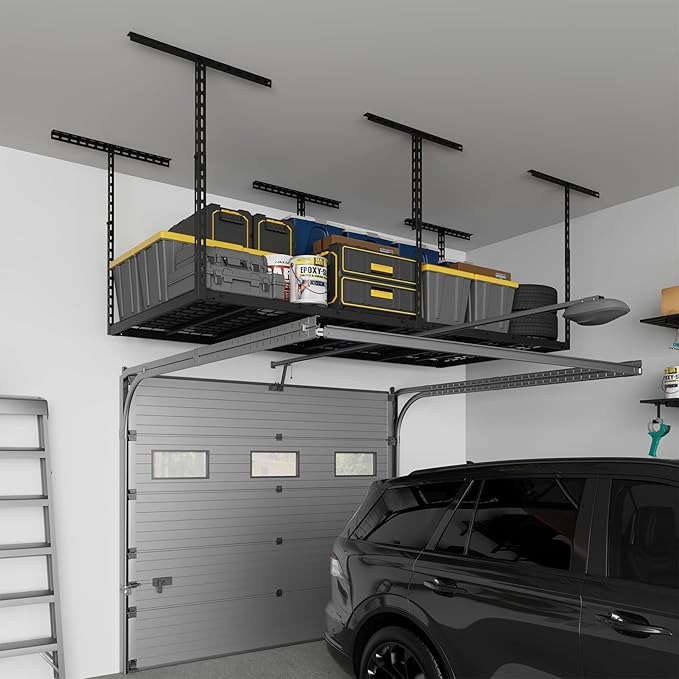 3X6FT Overhead Garage Storage Rack, 26"-40" Height Adjustable Garage Ceiling Storage Racks, Heavy Duty Metal Overhead Storage Organizer System, 450LBS Weight Capacity
