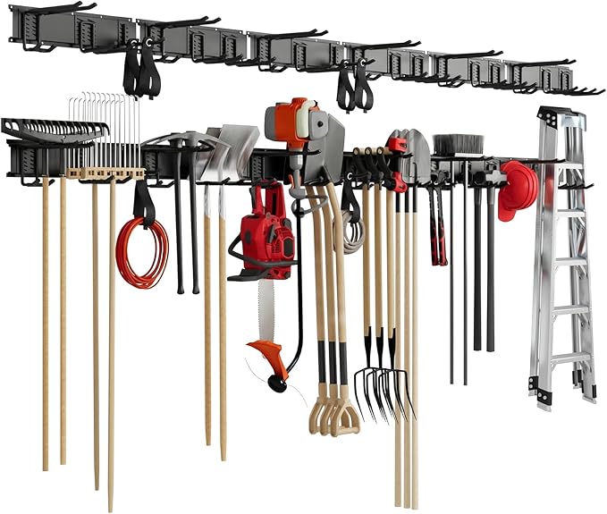 99" Heavy Duty Wall Mounted Garage Tool Organizer – 6 Panels & 18 Adjustable Hooks, 1380 lbs Load Capacity, Modular Storage for Efficient Tool Organization, Easy Install in Garage, Garden, 28 Pack