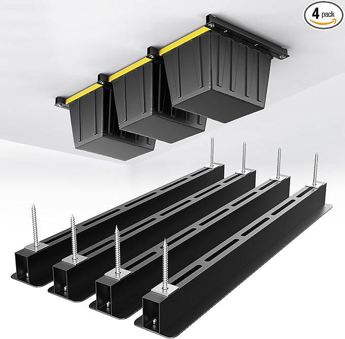 EVERHANGER Ceiling Storage Rack, Heavy Duty Overhead Garage Storage Rack, Adjustable Ceiling Bin Storage System, 4 Sets for 3 Bins, 26 Inch
