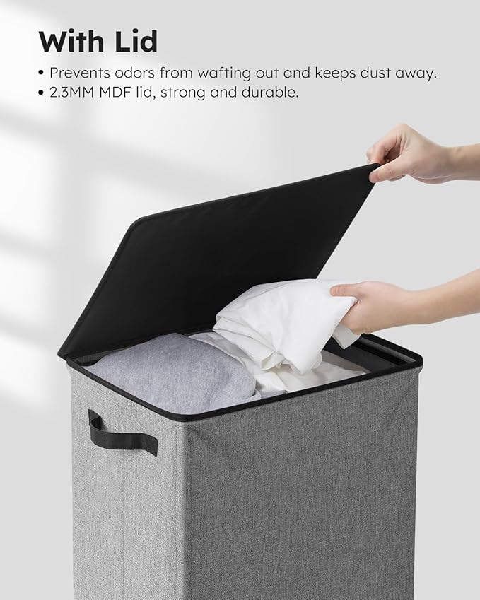 SOLEDI Laundry Hamper with Lid 90L Large & Tall Collapsible Laundry Basket, Clothes Hamper with Bag Removable Easy to Carry, Dirty Hampers for Bedroom, Bathroom, Dorm, College, Grey