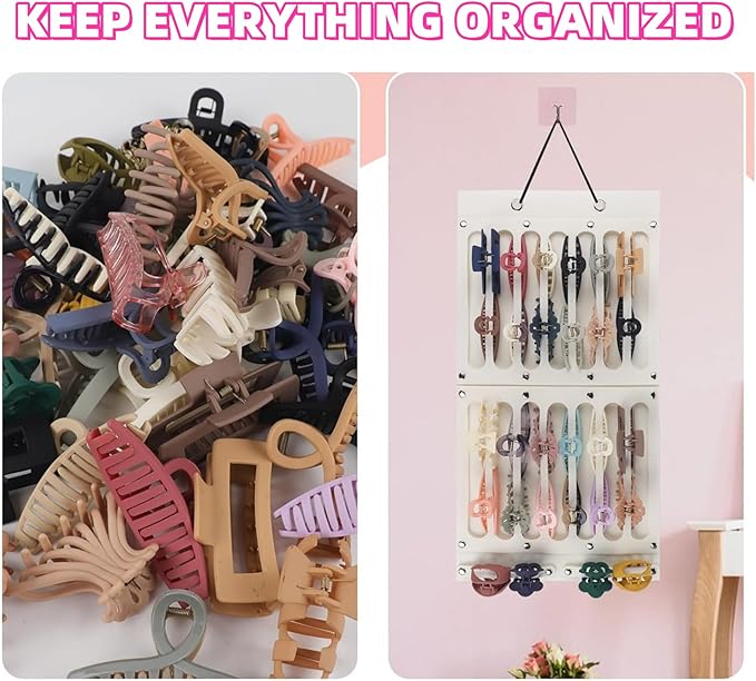 Hanging Claw Clip Organizer for Women Large Capacity Hair Bows Holder Hair Accessories Storage for Sunglasses, Hair Clips, Jewelry, Headbands, Claw Clips Organizer