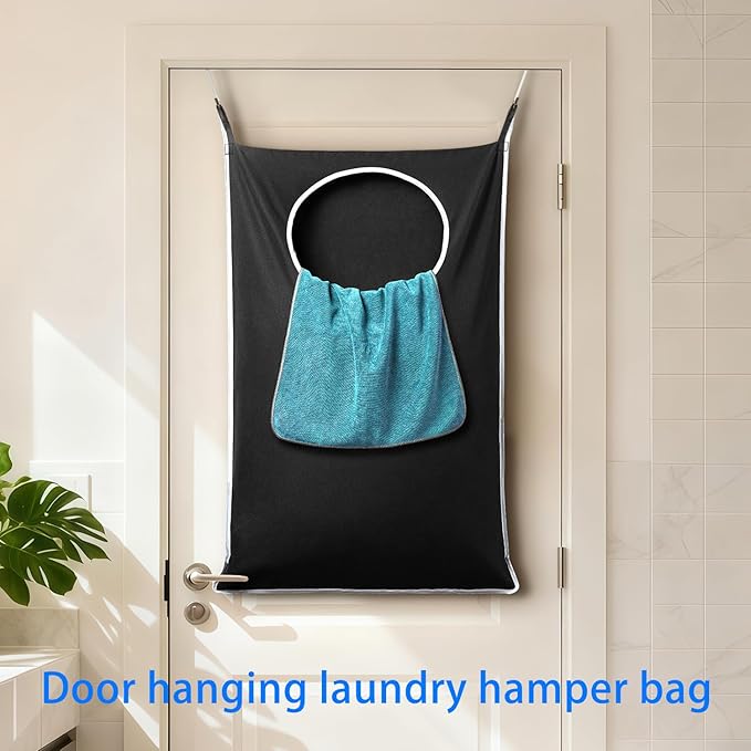 XL Hanging Laundry Hamper Bags, Door Laundry Hamper with 2 Types of Hooks for Dirty Clothes, Save Bathroom Space Size:36.5x 22 Inch Hanging Laundry Storage Bag (Black)