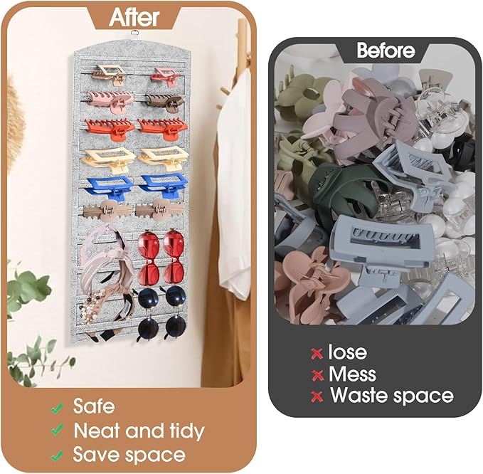 OAOLEER Double-Sided Hair Clip Organizer Storage for Girls Women, Hanging Claw Clip Holder Display for Closet, Wall, Door Room Jewelry Shop (Gray)