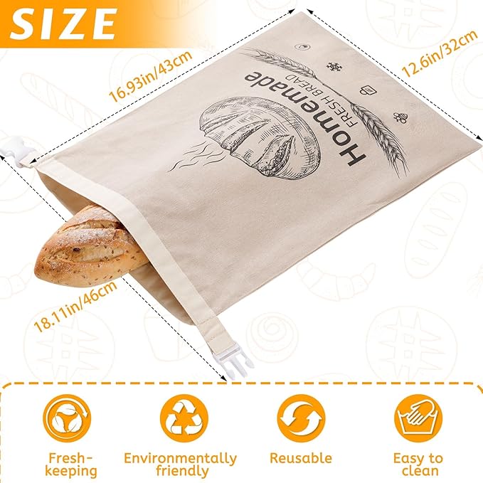 2 Pack Beeswax Bread Bags for Sourdough,Reusable Organic Linen Beeswax Bread Bag for Homemade Sourdough 17 x 12.6 Inches Food Storage Cloth Bag – Freezer-Friendly & Freshness Preservation (Beeswax)