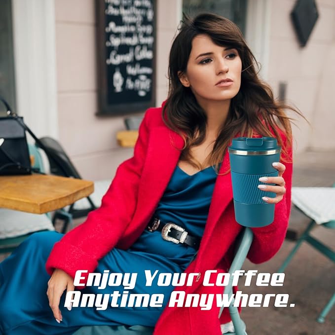 Vacuum-Insulated Stainless Steel Travel Coffee Mug, Leak-Proof Reusable Coffee Cup with Lid - Keep Hot & Cold Drinks for Hours, Durable Insulated Tumbler for Men & Women(3rd-Blue, 12OZ)