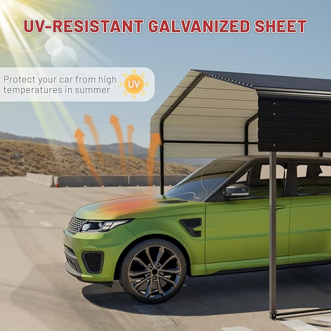 Metal Carport 10 x 15 FT with Heavy Duty Frame & Galvanized Steel Roof, Metal Car Garage, Sturdy Canopy Shelter for Car, Truck, Pickup, SUV, Tractor, and Boat