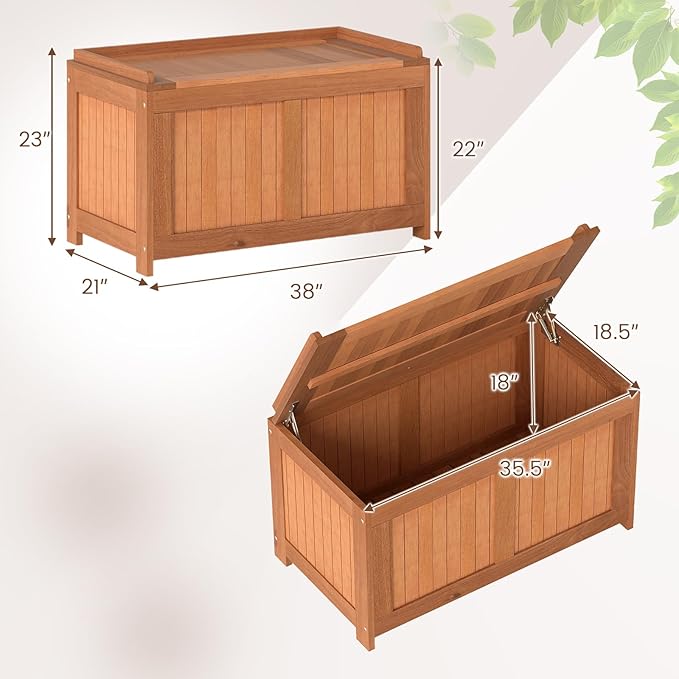 RELAX4LIFE Wood Deck Box, 52 Gallon Backyard Storage Bin Container for Patio Furniture Cushions, Pillows, Garden Tools, Pool Accessories, Wooden Porch Bench, Indoor Outdoor Storage Box (52 Gal)