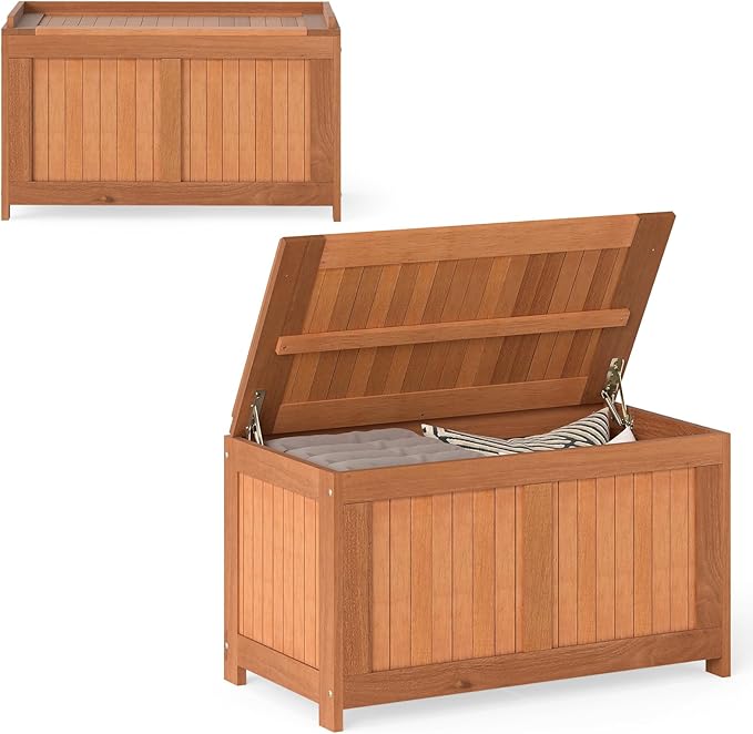 RELAX4LIFE Wood Deck Box, 52 Gallon Backyard Storage Bin Container for Patio Furniture Cushions, Pillows, Garden Tools, Pool Accessories, Wooden Porch Bench, Indoor Outdoor Storage Box (52 Gal)