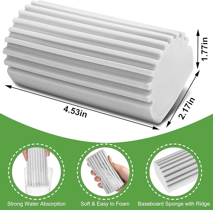 4-Pack Damp Clean Duster Sponge,Gray Damp Dusting Sponge,Duster Baseboard Cleaner Sponge with Ridges,Reusable Wet Duster Sponge,Household Cleaning Sponges for Blinds,Window Track Grooves
