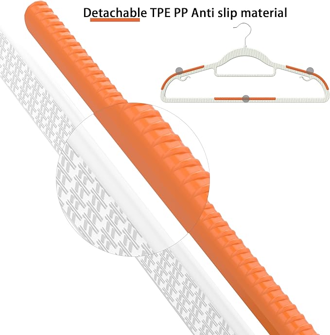 40 Pack Heavy Duty Plastic Hangers, Non Slip Clothes Hangers with Rubber Pads and 360° Hook - Thin Space Saving Hanger, Closet Organizer for Shirt, Pants, Suit, Skirt, Coat - Orange