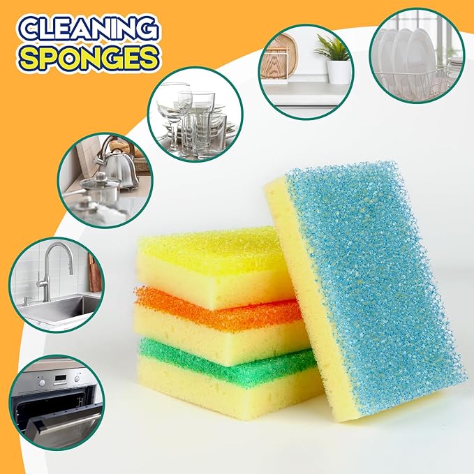 Scrub Sponge, Dual-Sided Temperature-Responsive Scrubber - Non-Scratch - Multipurpose Dish Sponges for Kitchens, Bathrooms, and Outdoor Use - 4 Pack