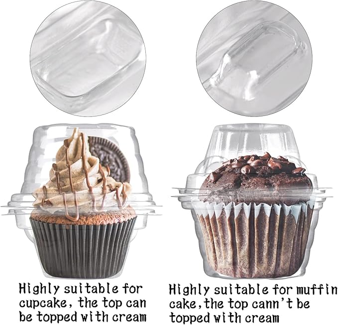 200 Pack Individual Cupcake Containers Plastic Cupcake Boxes Cupcake Holders Stackable Deep Dome Cupcake Carrier
