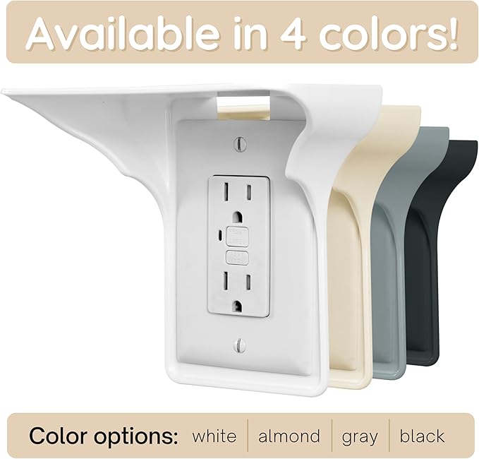 BeraTek Power Perch Wall Outlet Shelf with Cord Storage Strap - Declutter & Reclaim Bathroom Counter Space - Echo Dot Stand, Homepod Mini Wall Mount, Smart Home Devices Organizer - Almond, 1-Pack