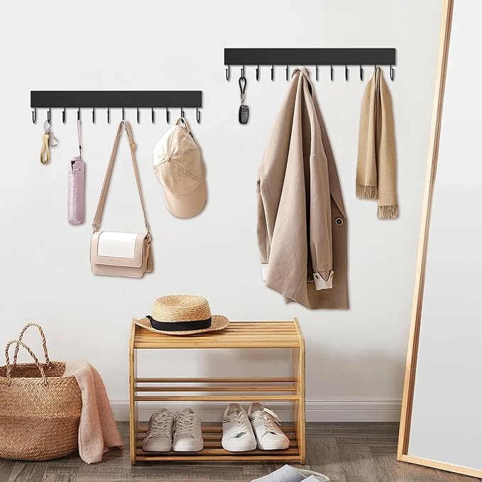 2-Pack Wall-Mounted Necklace Organizer,Wooden Jewelry Hanger with 24 Hooks,Self-Adhesive Jewelry Organizer and Storage,Necklace Holder Wall Mount