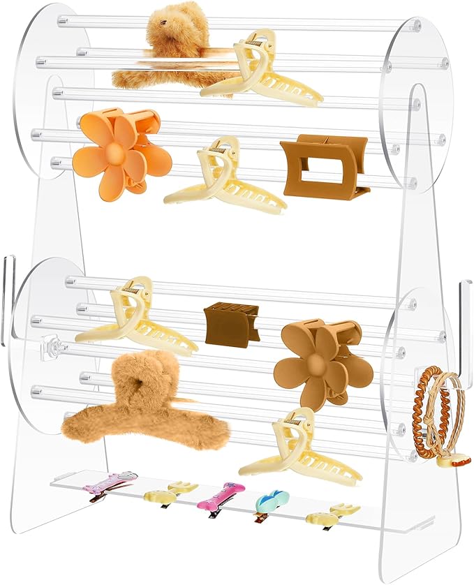 Acrylic Claw Clip Holder 360 Degree Rotating Claw Clip Organizer Hair Accessories Organizer Storage Display Clear Stand for Women Vanity Dressing Table(Round Style)